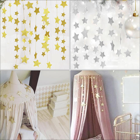 Mosquito Net Hanging Decoration Gold Silver Sparkling Stars baby room decor Children's Rooms Walls Decor baby bed